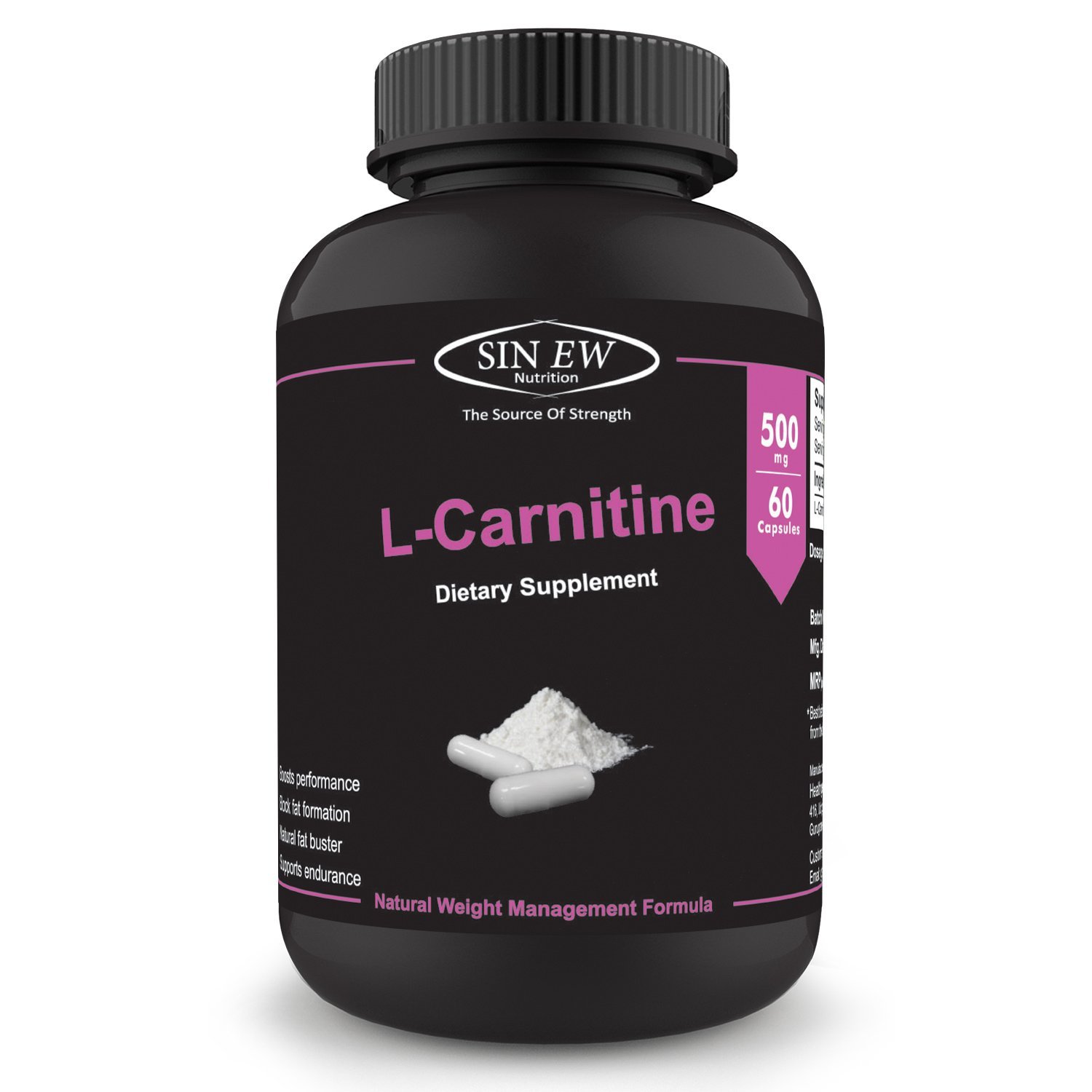 Sinew Nutrition L-Carnitine - (60 Capsules) 500 mg per Serving, 100 % Veg, Pure & Natural Fat Burner Supplement