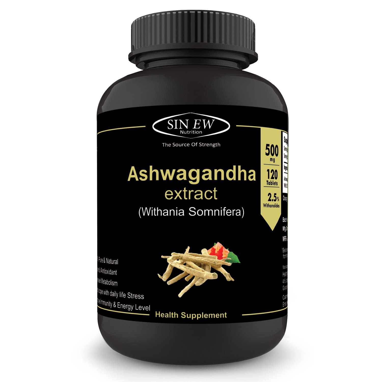 Sinew Nutrition Ashwagandha General Wellness Tablets (120 No.) | Anxiety Relief, Stress Support & Mood Enhancer Natural Supplement