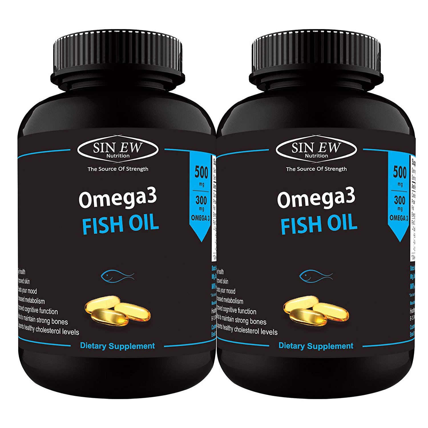 Sinew Nutrition Omega 3 Fish Oil 500mg (150EPA & 100DHA), 60 Softgels (Pack of 2)