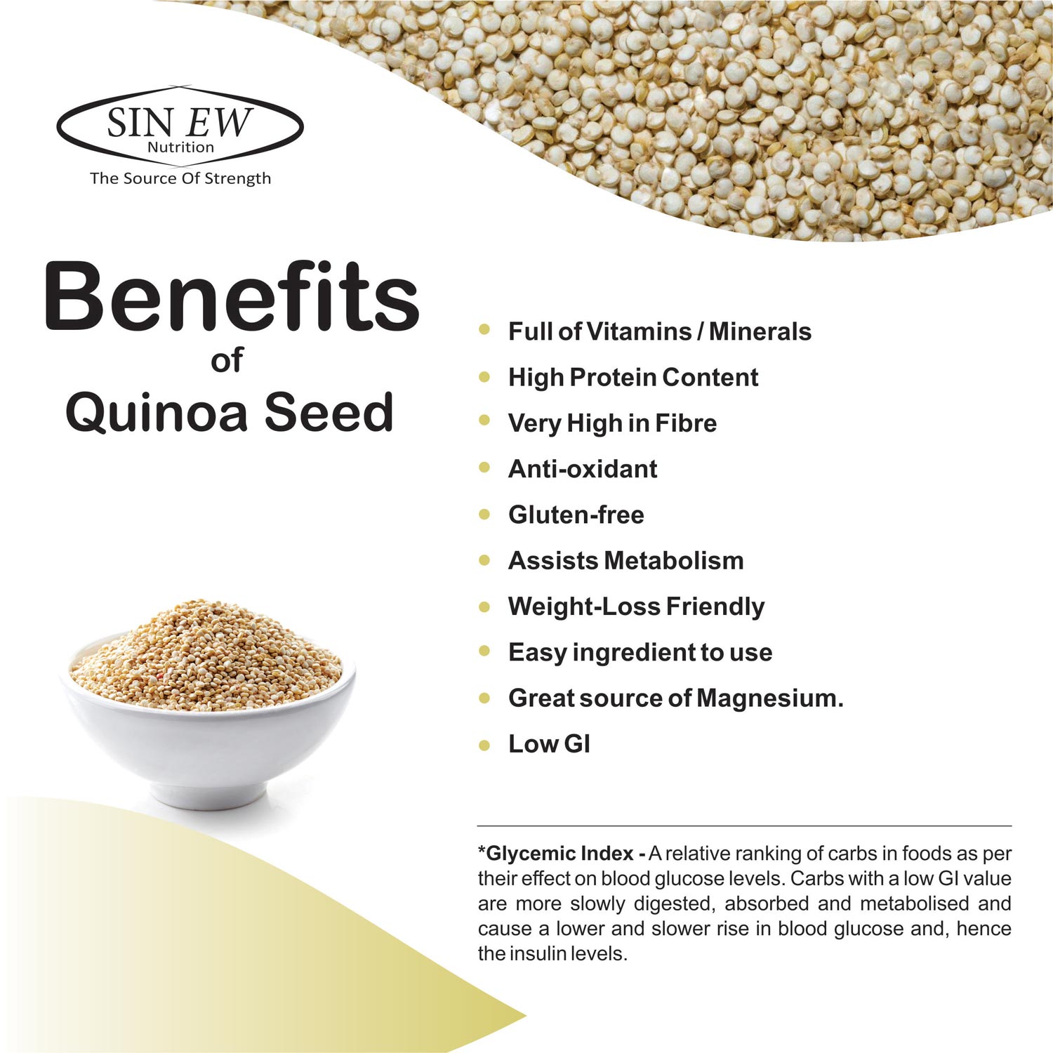Buy Sinew Quinoa Seeds 800gm Online in India at Sinew Nutrition. 