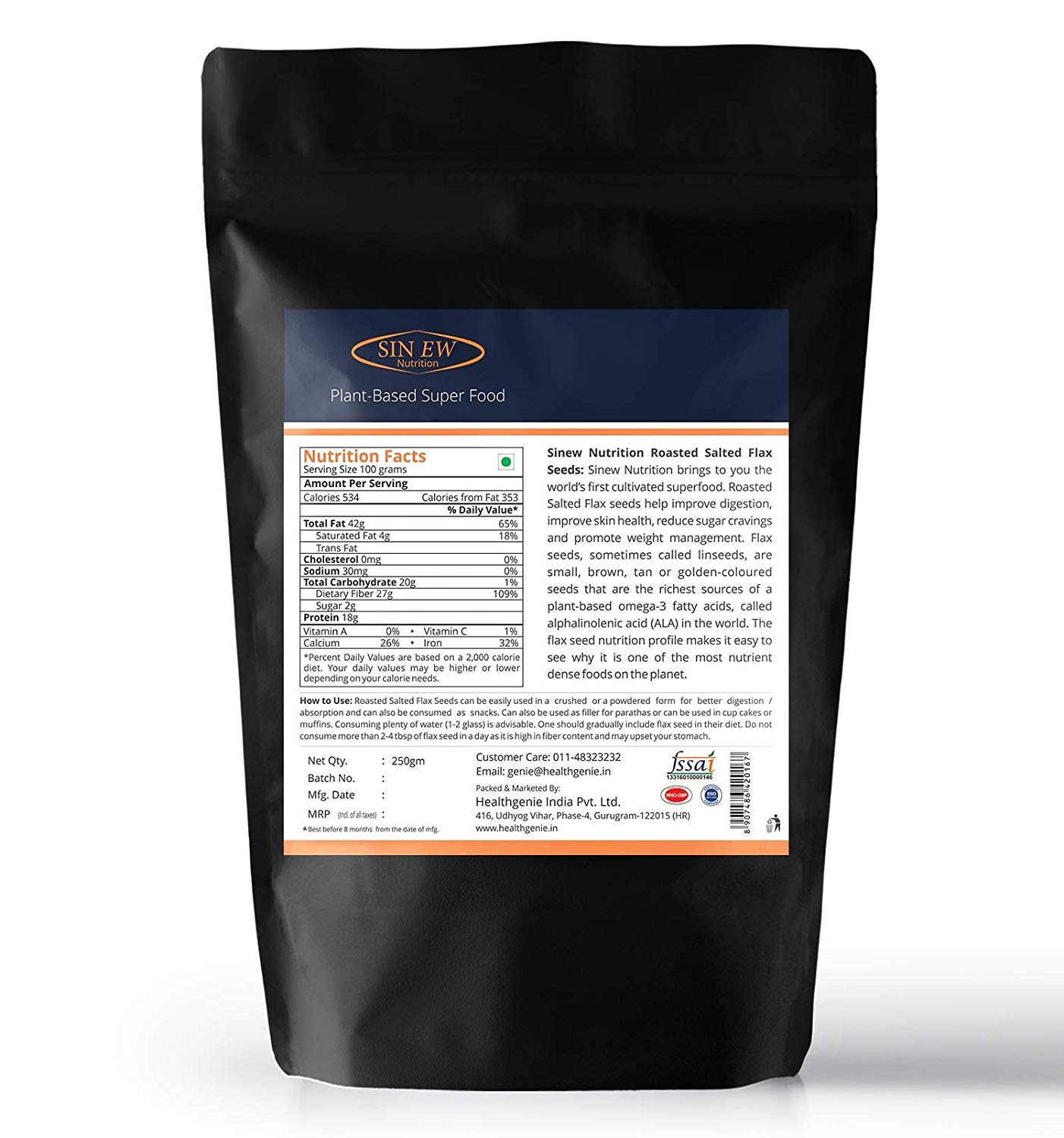 Buy Sinew Nutrition Roasted Flax Seeds for Skin, Hair Growth and Weight